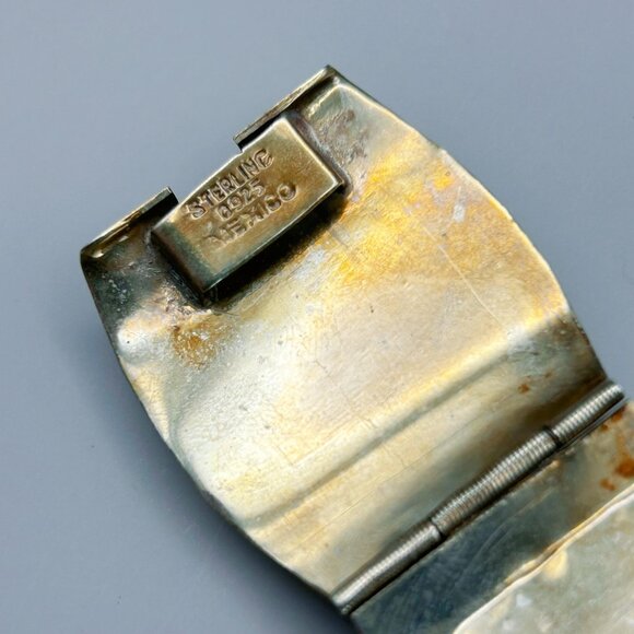 Vintage Mexican Sterling Silver Bracelet with Blue Stones | Hinged 0925 AR - Picture 4 of 11